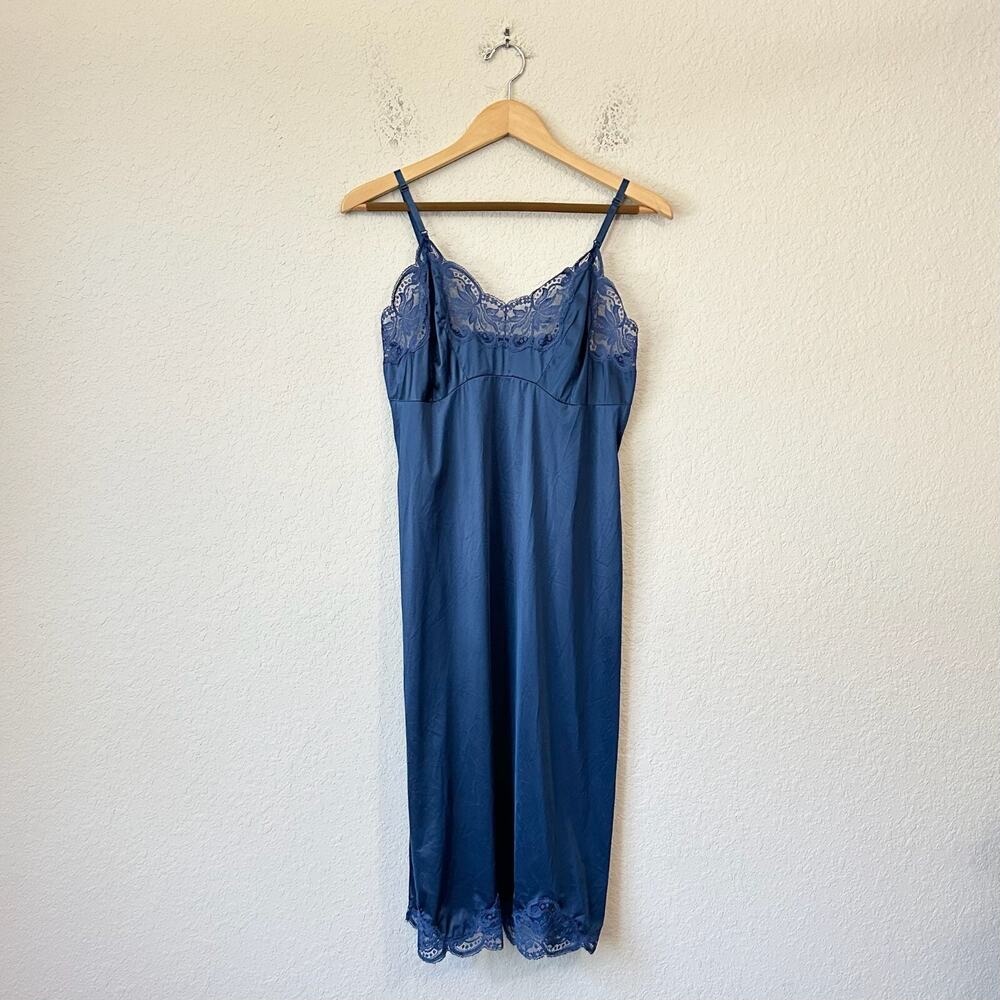 Vintage WONDER MAID Slip Dress Navy Blue Satin Chemise Babydoll 90s